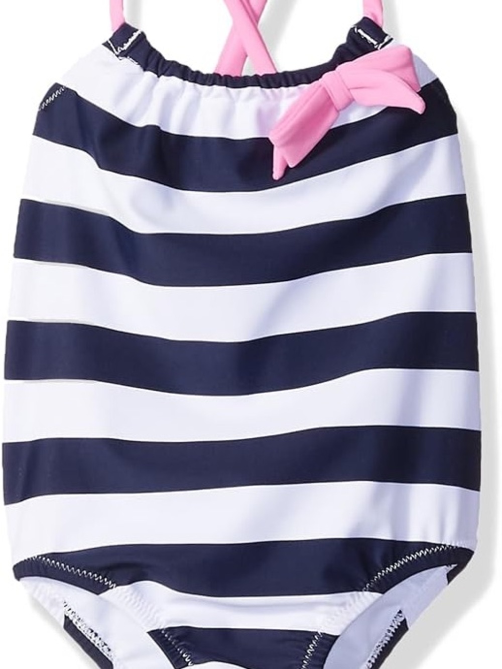 Navy & White Striped Girls' One-Piece Swimsuit with Pink Bow